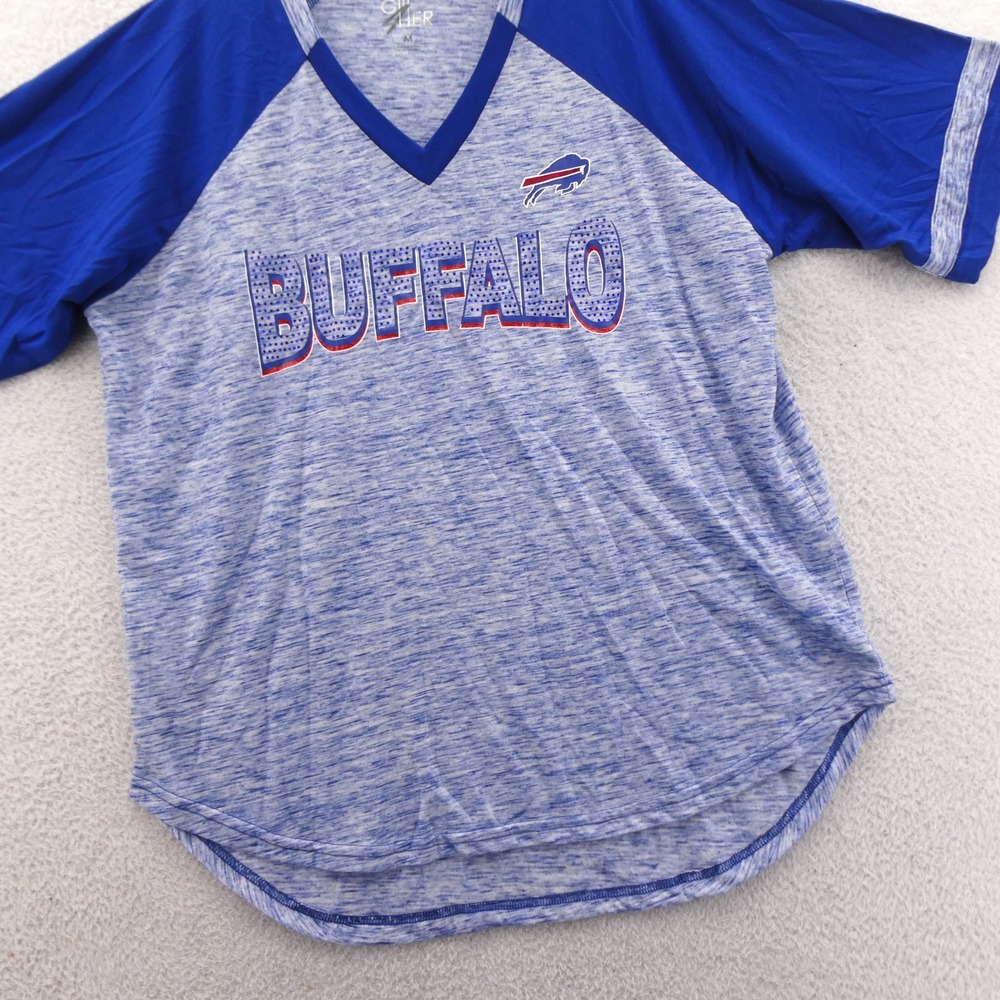 G-III Shirt Womens Medium Buffalo Bills Blue Heathered Rhinestone Raglan V-Neck - Picture 2 of 10